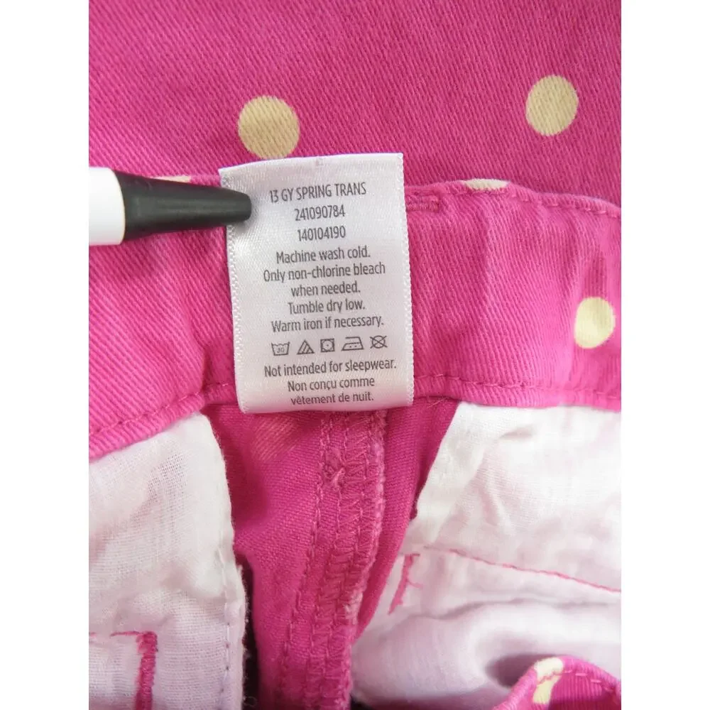 Gymboree Girls 7 Cotton Pink Polka Dot Pants Adjustable Waist Flower Buttons